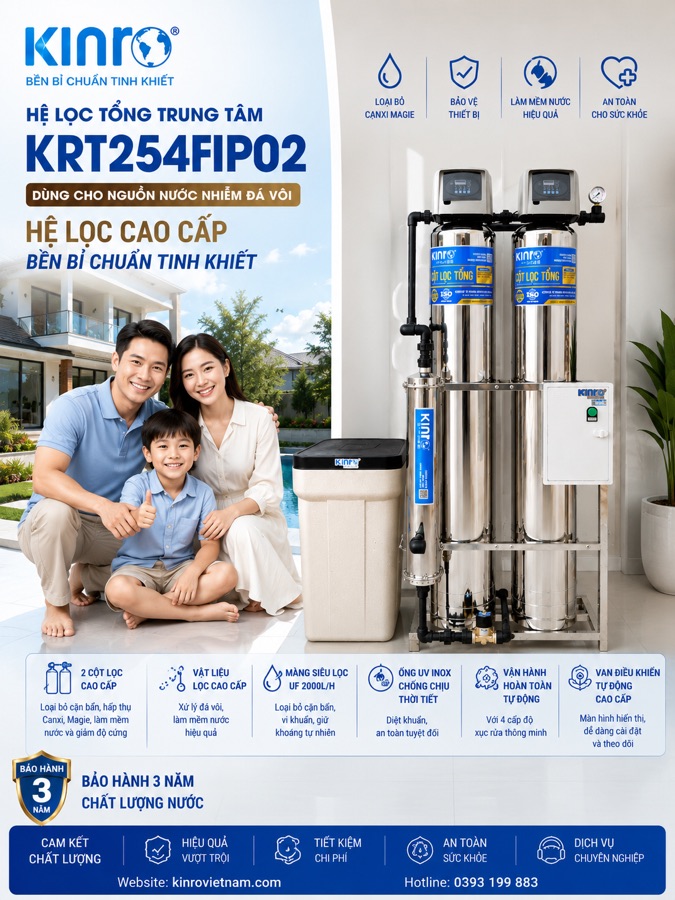 Hệ lọc tổng Kinro KRT254FIP02 làm mềm nước cứng cao cấp
