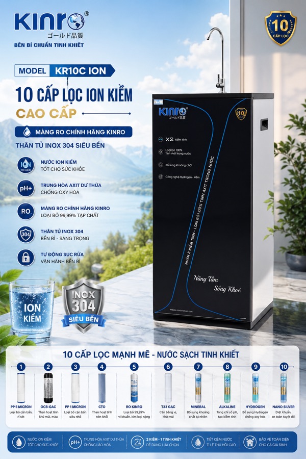 Máy lọc nước Kinro KR10C ION 10 cấp Hydrogen ion kiềm ảnh 2