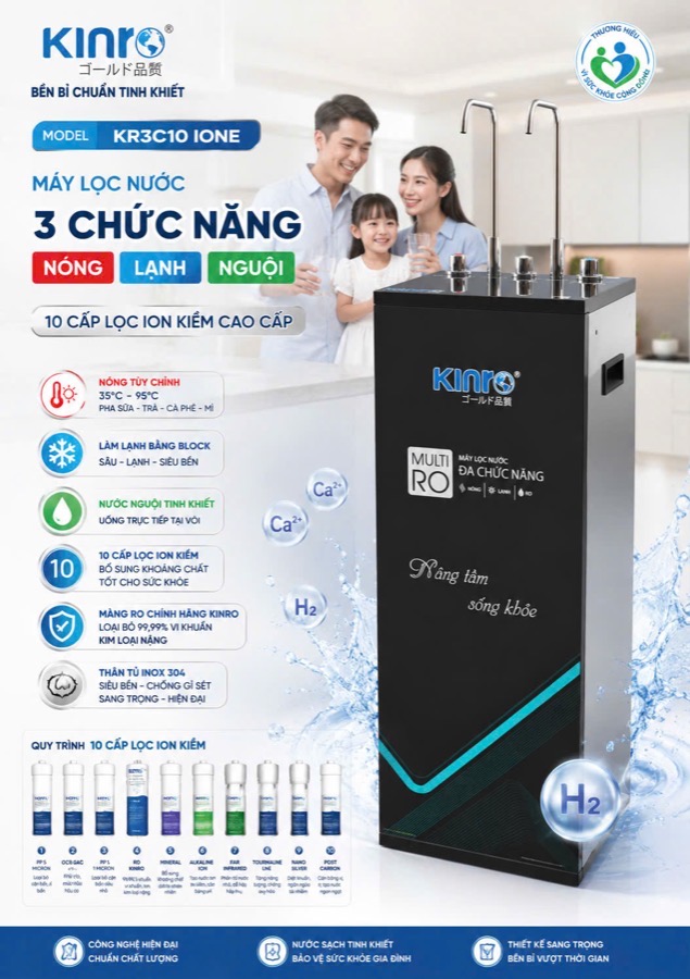 Máy lọc nước Kinro KR3C10 IONE 3 chức năng nóng lạnh kiềm
